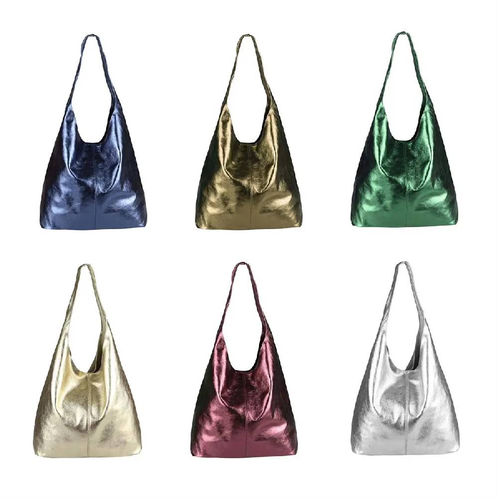 OBC MADE IN ITALY DAMEN LEDER TASCHE METALLIC Shopper Schultertasche Riesige Ersparnisse