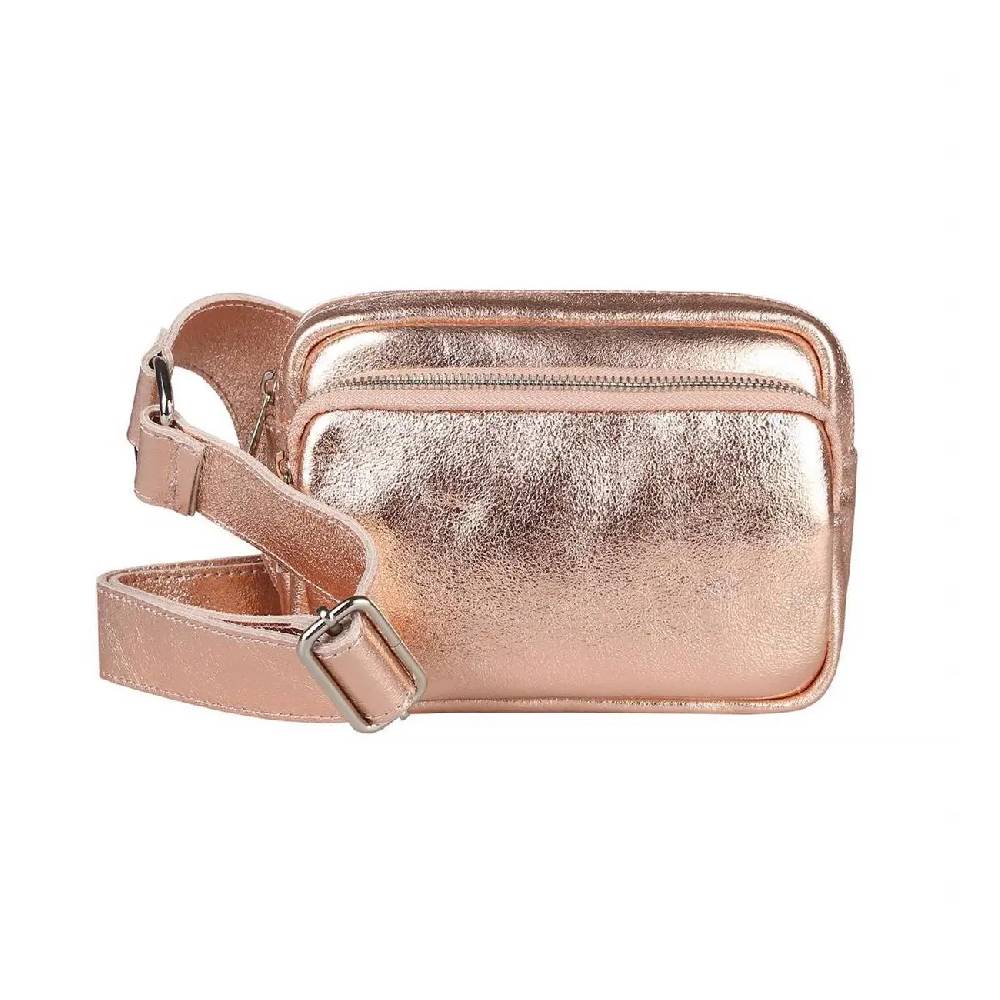 OBC Made in Italy Damen Leder Tasche Crossbody Metallic Hüfttasche Bauchtasche Umhängetasche Bodybag Schultertasche Handytasche Gürteltasche Super Sparpreis