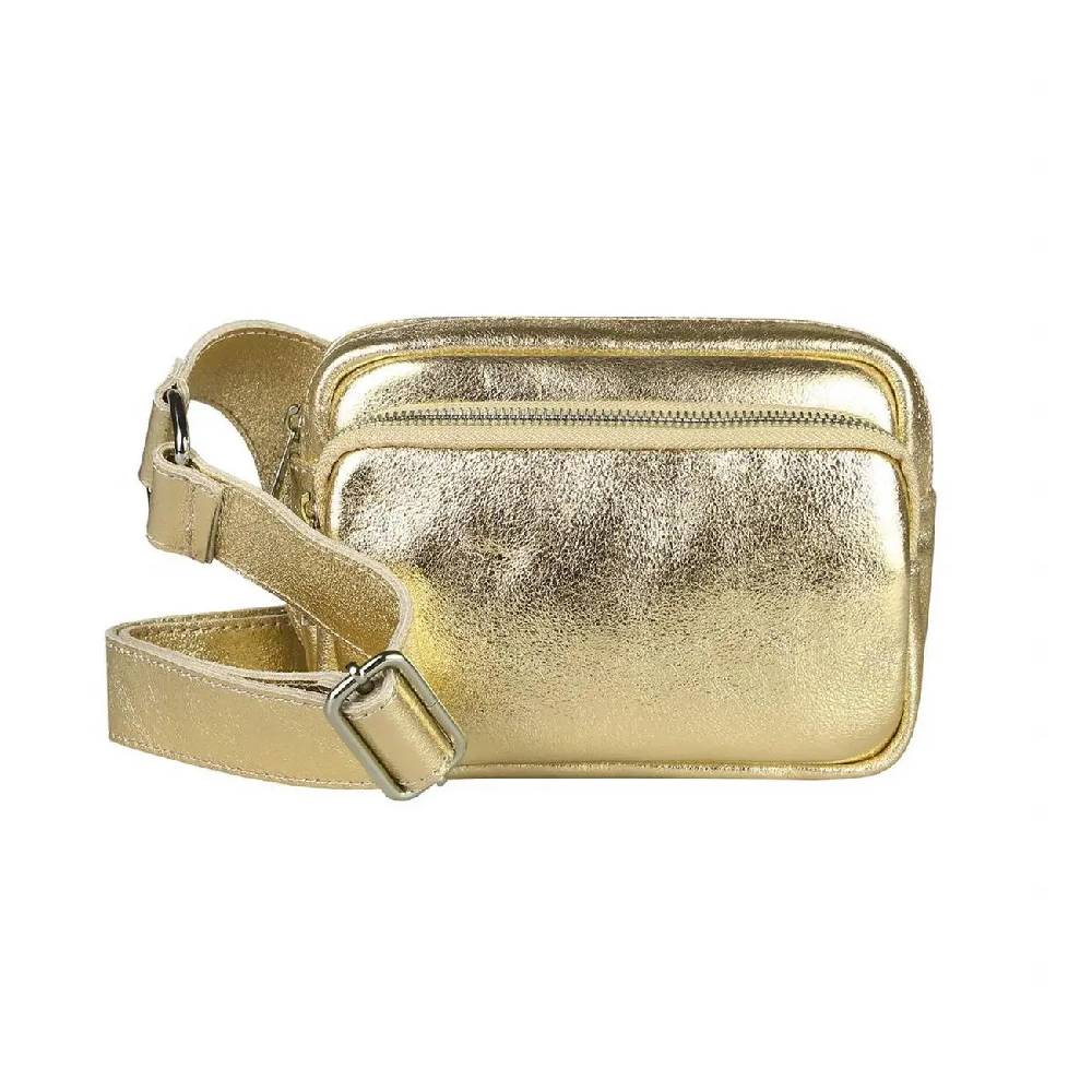OBC Made in Italy Damen Leder Tasche Crossbody Metallic Hüfttasche Bauchtasche Umhängetasche Bodybag Schultertasche Handytasche Gürteltasche Super Sparpreis