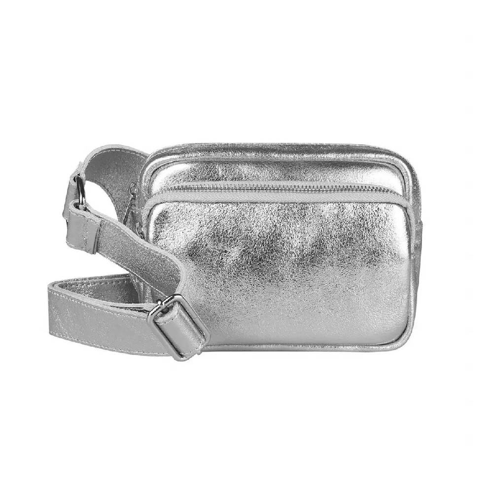 OBC Made in Italy Damen Leder Tasche Crossbody Metallic Hüfttasche Bauchtasche Umhängetasche Bodybag Schultertasche Handytasche Gürteltasche Super Sparpreis