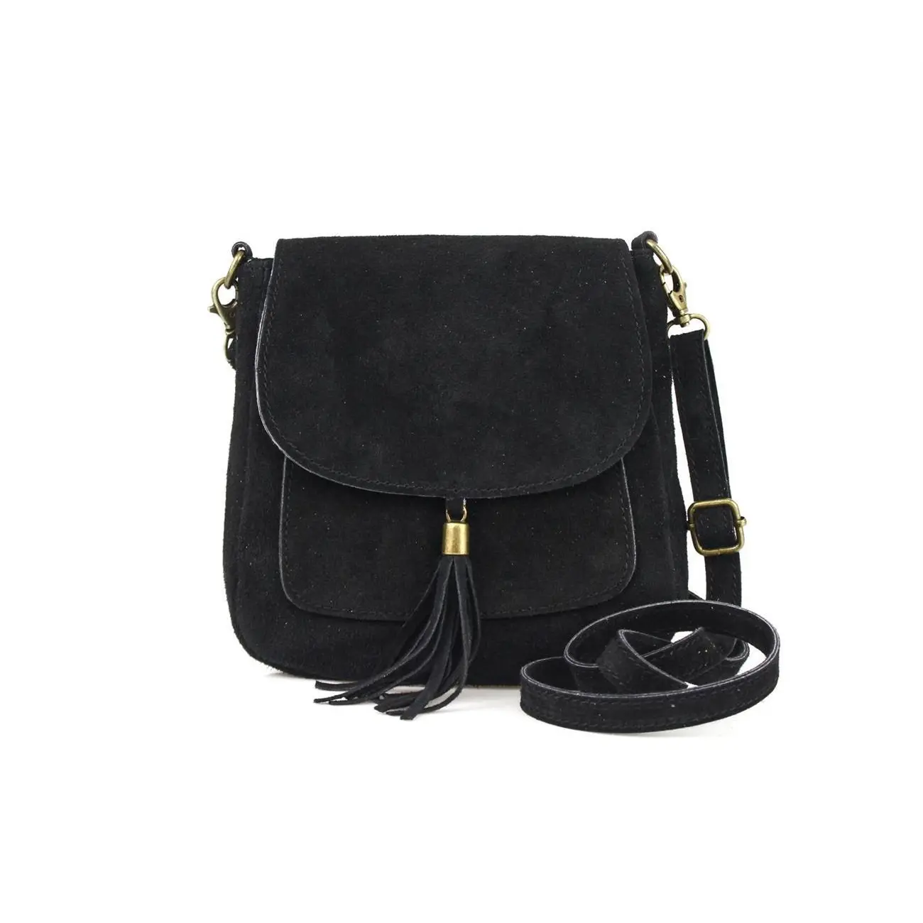 Made in Italy DAMEN LEDER TASCHE Messenger Bag Henkeltasche Wildleder Handtasche Umhängetasche Ledertasche Schultertasche Beuteltasche Fransen Cross-Over Begrenzte Freigabe