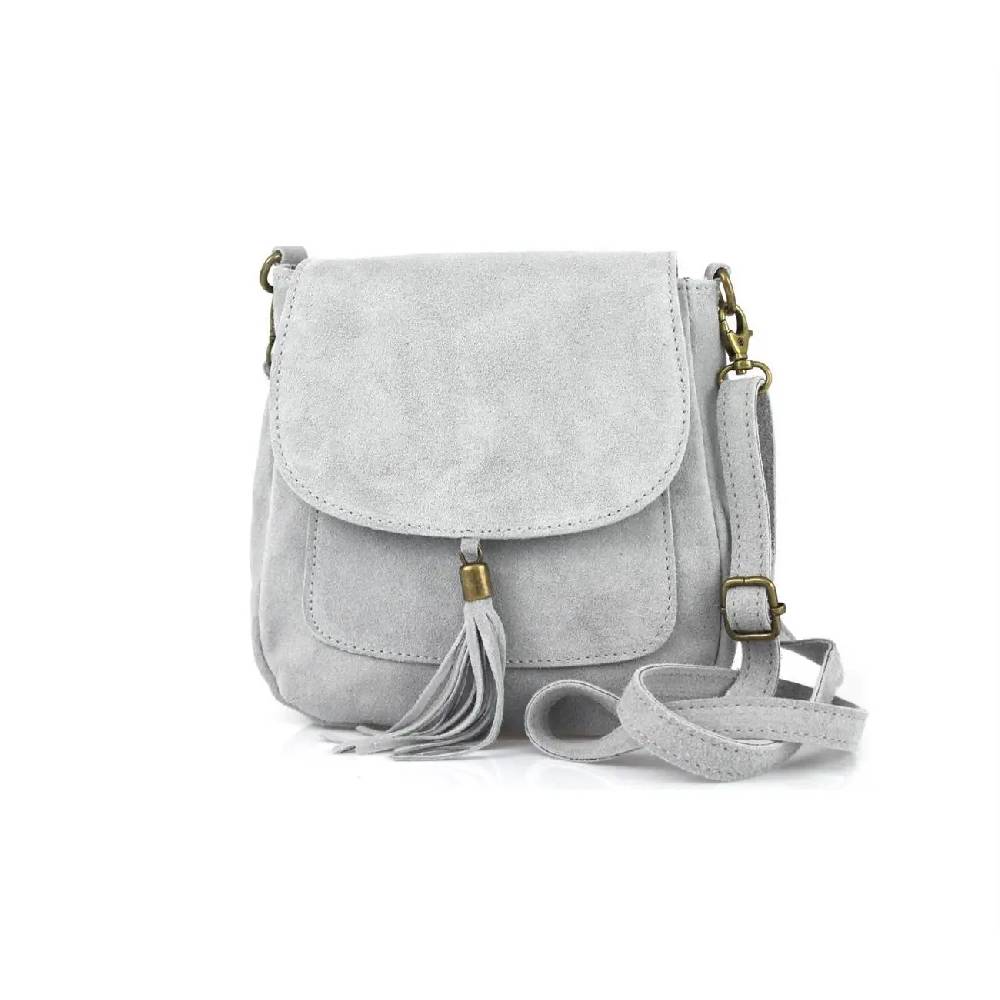 Made in Italy DAMEN LEDER TASCHE Messenger Bag Henkeltasche Wildleder Handtasche Umhängetasche Ledertasche Schultertasche Beuteltasche Fransen Cross-Over Begrenzte Freigabe