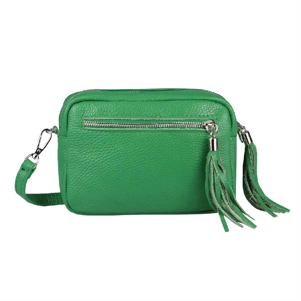 OBC Made in Italy DAMEN LEDER TASCHE Umhängetasche Schultertasche Beuteltasche Cross-Over Cross Bag Glattleder Schmucktasche Fransen Ledertasche Nur für heute
