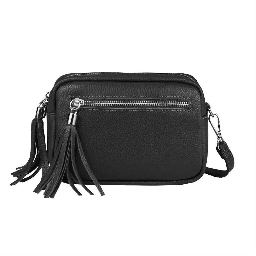OBC Made in Italy DAMEN LEDER TASCHE Umhängetasche Schultertasche Beuteltasche Cross-Over Cross Bag Glattleder Schmucktasche Fransen Ledertasche Nur für heute