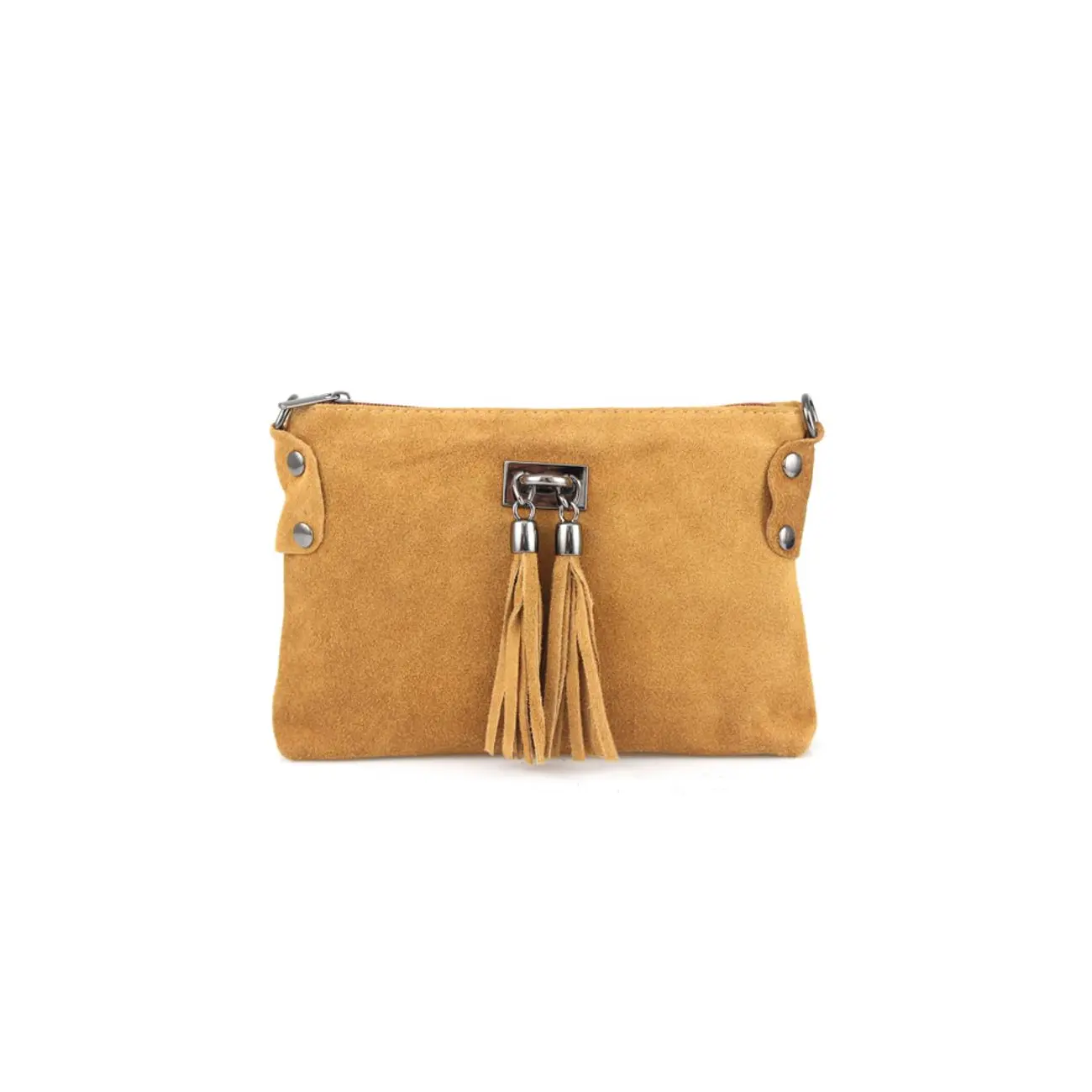 Made in Italy DAMEN LEDER Clutch TASCHE Wildleder Handtasche Umhängetasche Ledertasche Schultertasche Beuteltasche Fransen Cross-Over Nur noch ein Tag übrig