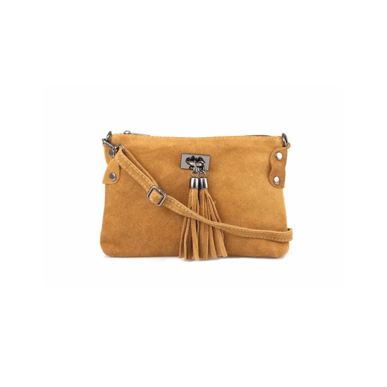 Made in Italy DAMEN LEDER Clutch TASCHE Wildleder Handtasche Umhängetasche Ledertasche Schultertasche Beuteltasche Fransen Cross-Over Nur noch ein Tag übrig
