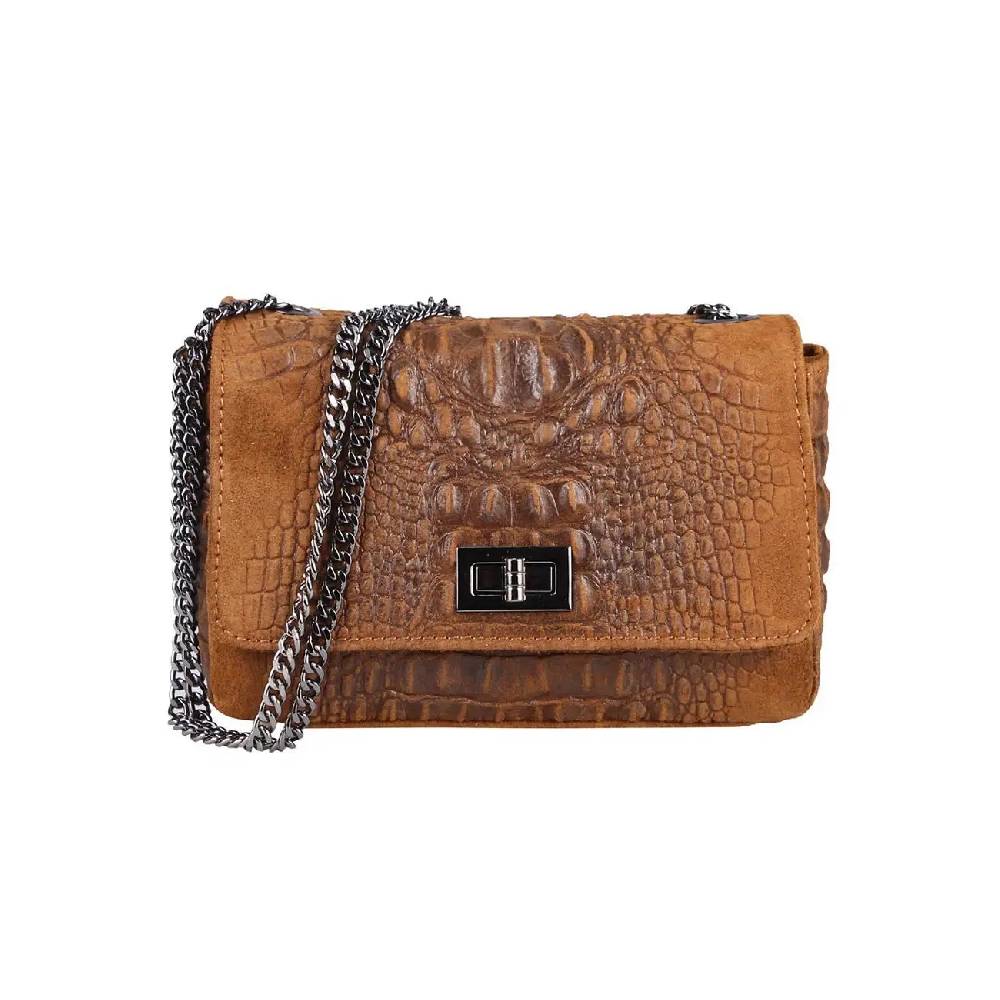 Made in Italy Damen Leder Tasche Kroko-Prägung Kette Henkeltasche Clutch Wildleder Handtasche Ledertasche Schultertasche Online