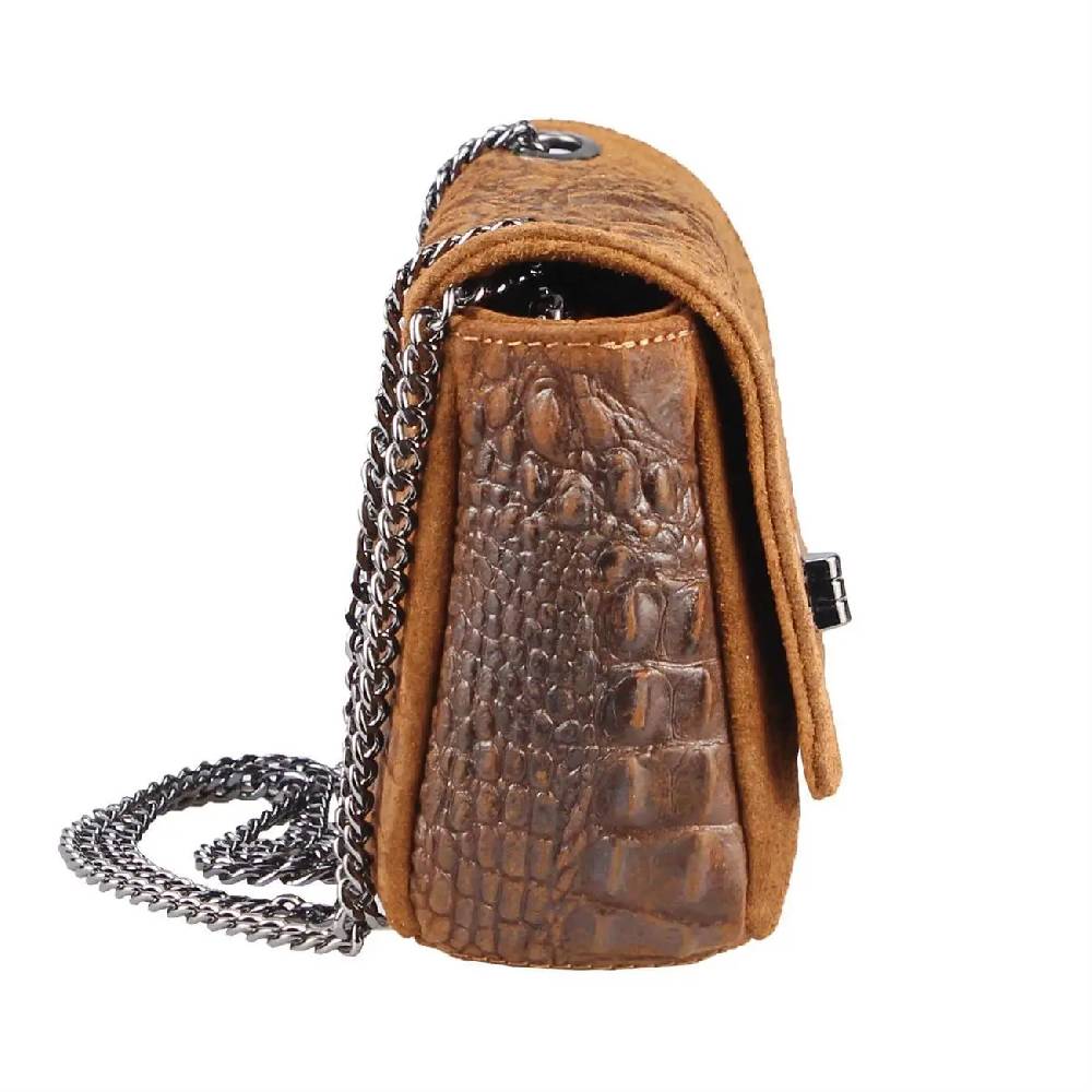 Made in Italy Damen Leder Tasche Kroko-Prägung Kette Henkeltasche Clutch Wildleder Handtasche Ledertasche Schultertasche Online