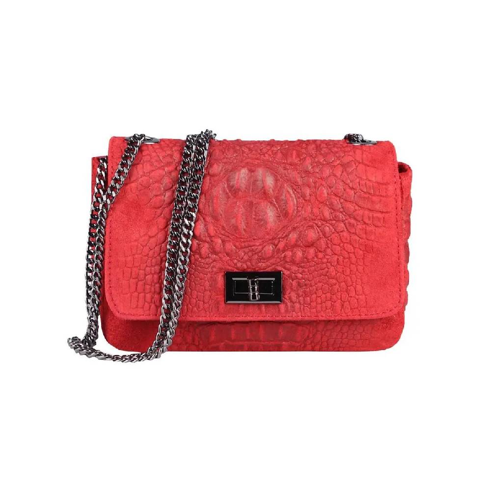 Made in Italy Damen Leder Tasche Kroko-Prägung Kette Henkeltasche Clutch Wildleder Handtasche Ledertasche Schultertasche Online