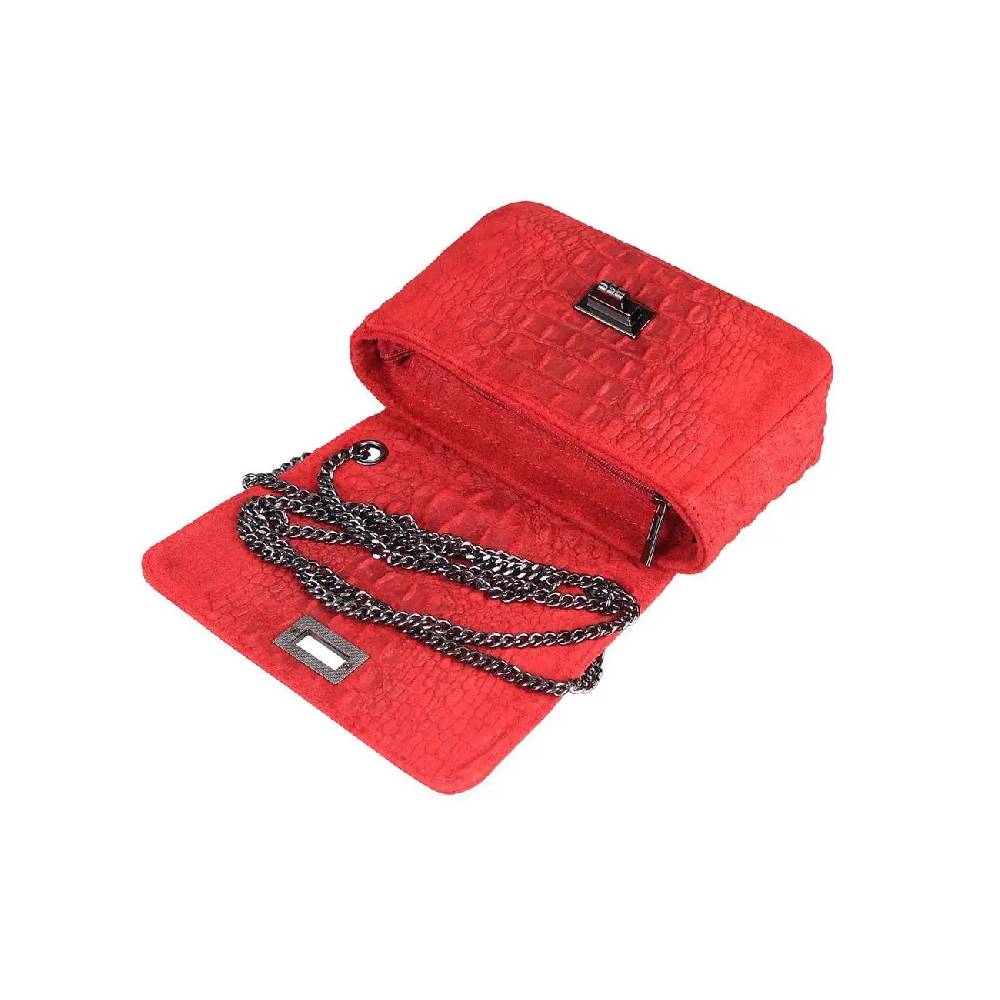 Made in Italy Damen Leder Tasche Kroko-Prägung Kette Henkeltasche Clutch Wildleder Handtasche Ledertasche Schultertasche Online