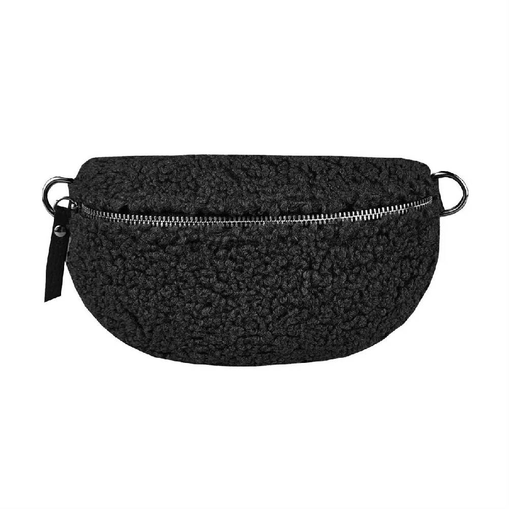 Made in Italy DAMEN LEDER Gürteltasche Crossbody Teddyfell Bauchtasche Hüfttasche Kunstfell Umhängetasche Brusttasche CrossOver Bodybag Schultertasche Teddy Pelz Fell Plüsch Meist gekauft