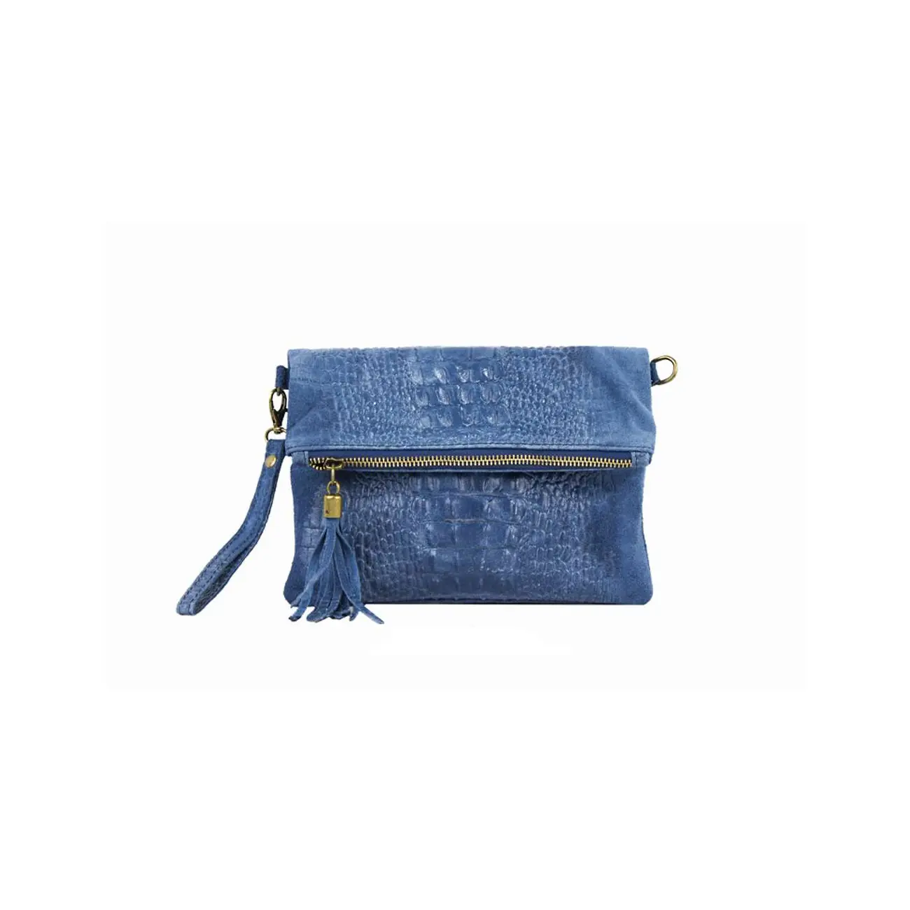 OBC Made in Italy DAMEN echt LEDER Clutch TASCHE Kroko Wildleder Handtasche Umhängetasche Ledertasche Schultertasche Fransen Cross-Over Fabrik Onlineshop