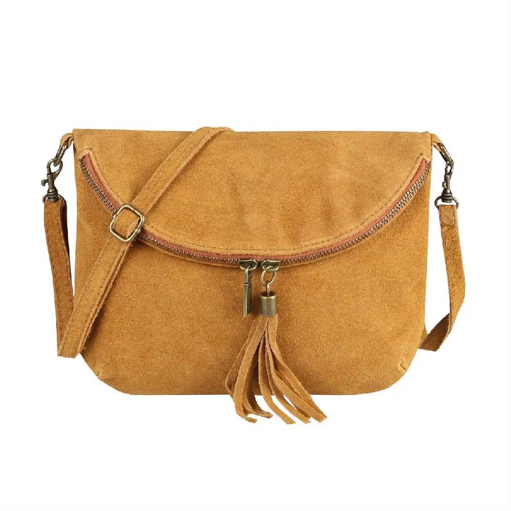 Made in Italy DAMEN LEDER TASCHE Henkeltasche Wildleder Handtasche Umhängetasche Ledertasche Schultertasche Beuteltasche Fransen Cross-Over Clutchtasche Großer Ausverkauf