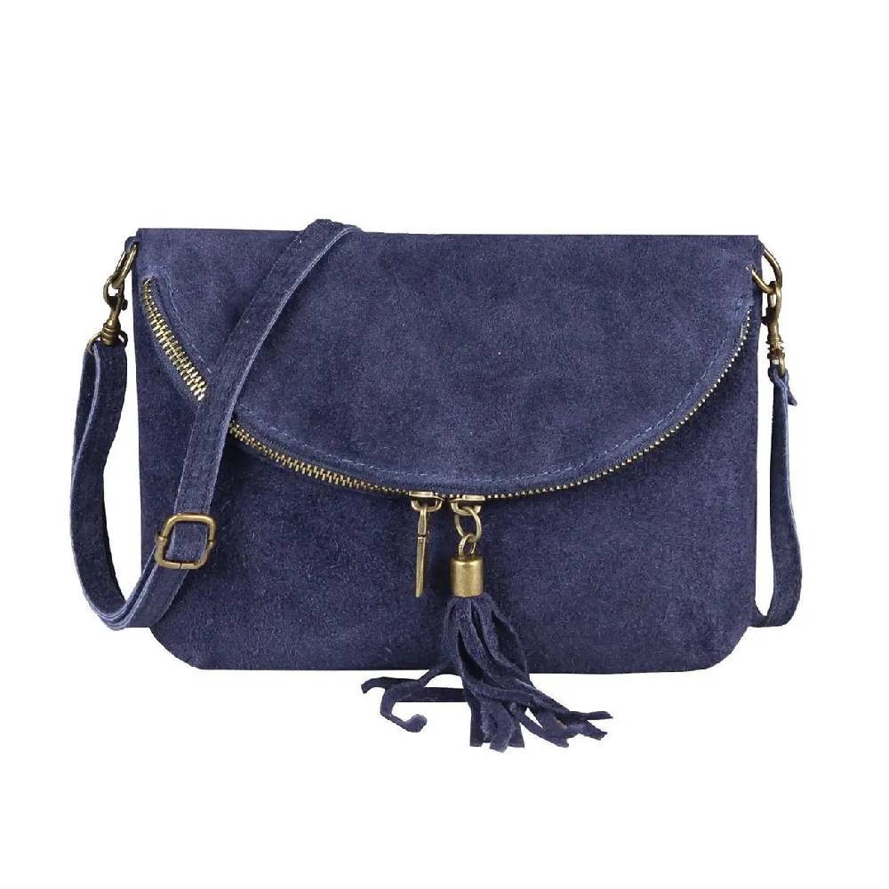 Made in Italy DAMEN LEDER TASCHE Henkeltasche Wildleder Handtasche Umhängetasche Ledertasche Schultertasche Beuteltasche Fransen Cross-Over Clutchtasche Großer Ausverkauf