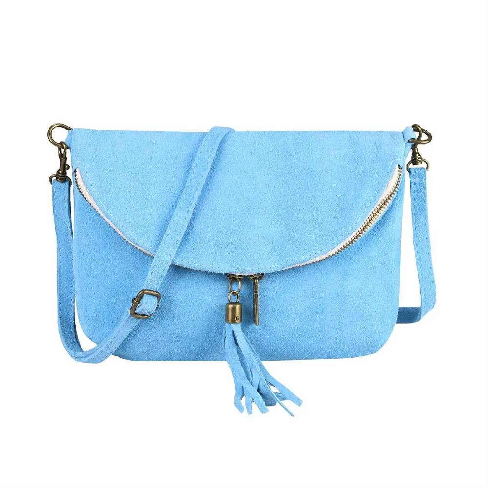 Made in Italy DAMEN LEDER TASCHE Henkeltasche Wildleder Handtasche Umhängetasche Ledertasche Schultertasche Beuteltasche Fransen Cross-Over Clutchtasche Großer Ausverkauf