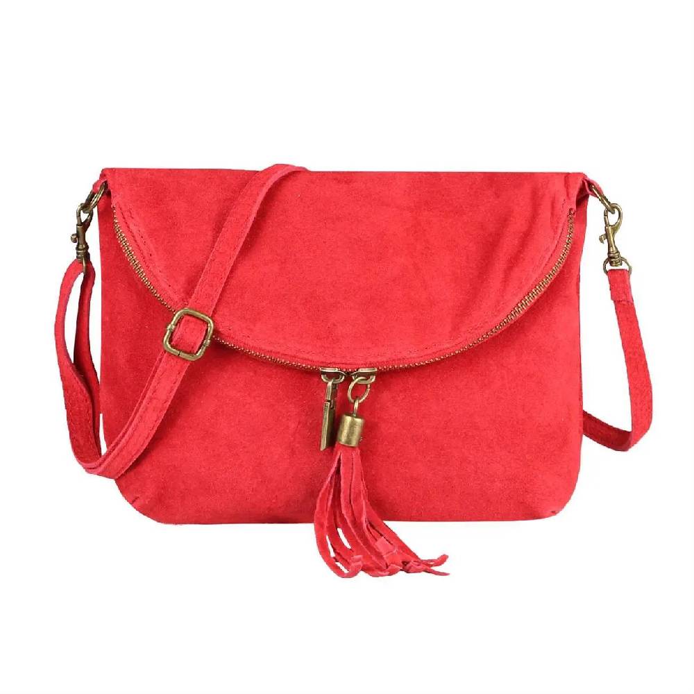 Made in Italy DAMEN LEDER TASCHE Henkeltasche Wildleder Handtasche Umhängetasche Ledertasche Schultertasche Beuteltasche Fransen Cross-Over Clutchtasche Großer Ausverkauf
