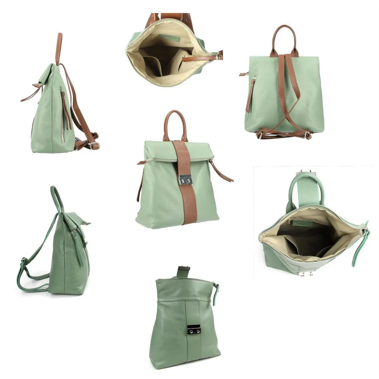Made in Italy XL Damen Leder Roll Top Rucksack Cityrucksack Shopper Handtasche Schultertasche Ledertasche Freizeitrucksack Tasche Flash Sale