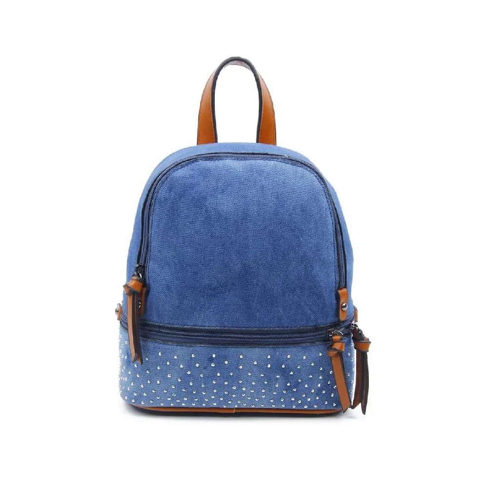OBC DAMEN MÄDCHEN JEANS RUCKSACK BACKPACK Strasssteine Glitzer Denim Baumwolle Cityrucksack Stadtrucksack Schultertasche Handtasche Lagerräumung