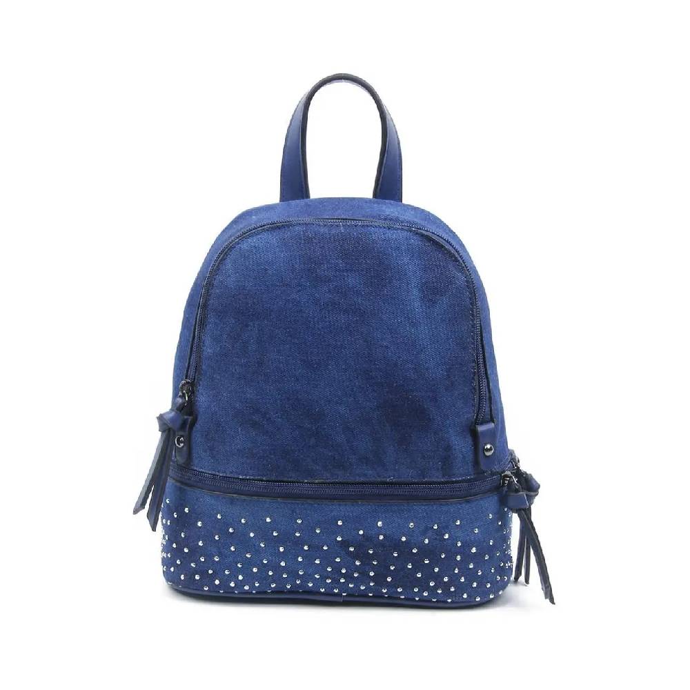 OBC DAMEN MÄDCHEN JEANS RUCKSACK BACKPACK Strasssteine Glitzer Denim Baumwolle Cityrucksack Stadtrucksack Schultertasche Handtasche Lagerräumung