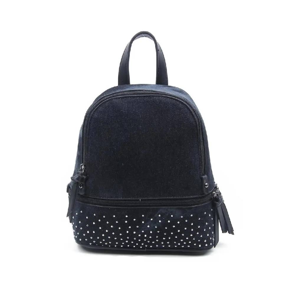 OBC DAMEN MÄDCHEN JEANS RUCKSACK BACKPACK Strasssteine Glitzer Denim Baumwolle Cityrucksack Stadtrucksack Schultertasche Handtasche Lagerräumung