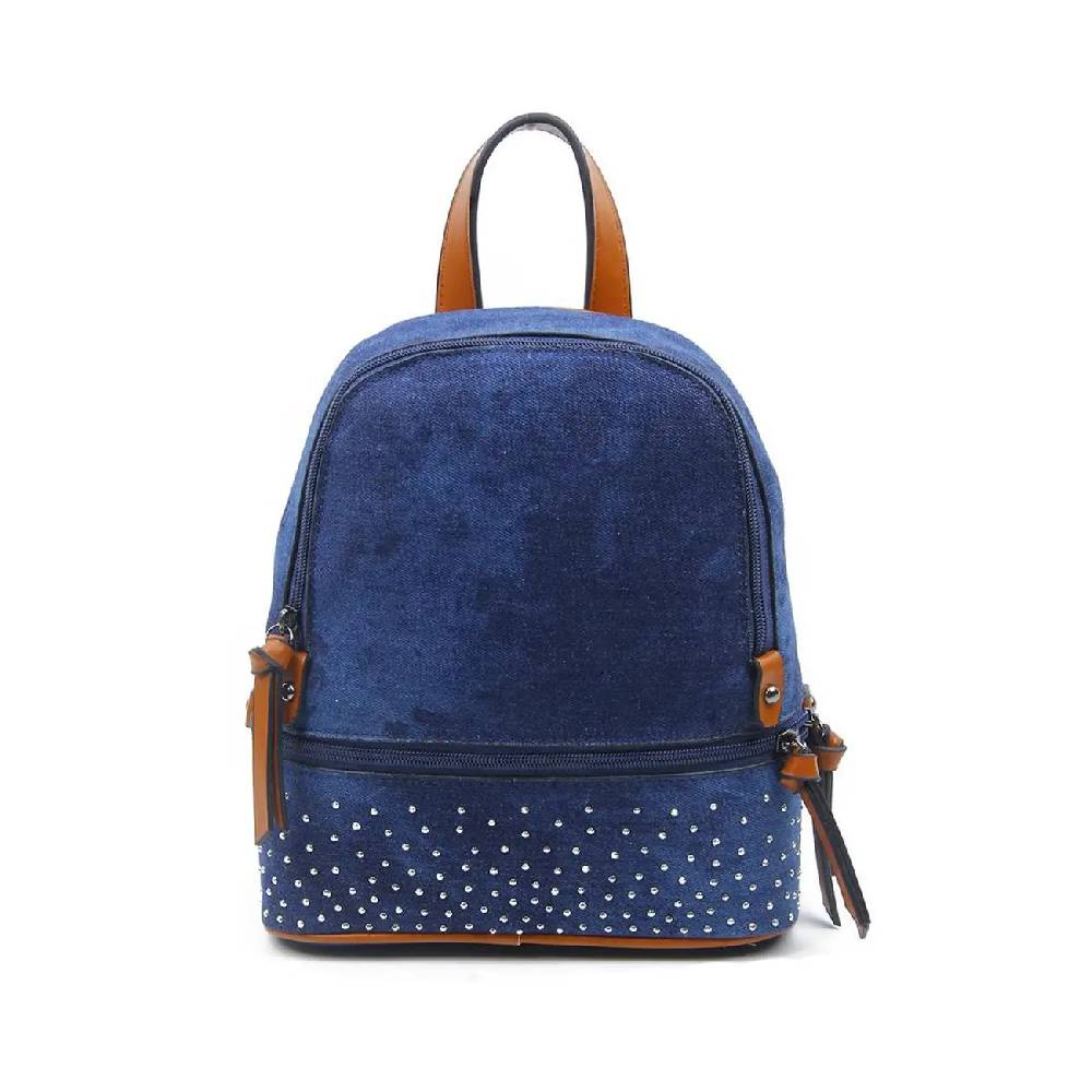 OBC DAMEN MÄDCHEN JEANS RUCKSACK BACKPACK Strasssteine Glitzer Denim Baumwolle Cityrucksack Stadtrucksack Schultertasche Handtasche Lagerräumung