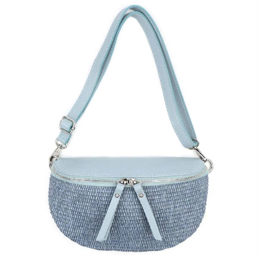 Made in Italy Damen Leder Tasche Basttasche Schultertasche Gürteltasche Sommer Strandtasche Crossbody Bauchtasche Umhängetasche Cross-Over Bodybag Handytasche Geflochten Bast Abendtasche Sonderangebote