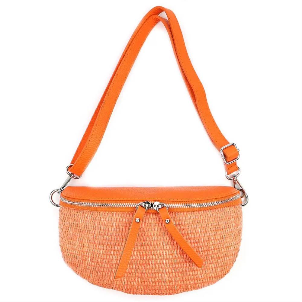 Made in Italy Damen Leder Tasche Basttasche Schultertasche Gürteltasche Sommer Strandtasche Crossbody Bauchtasche Umhängetasche Cross-Over Bodybag Handytasche Geflochten Bast Abendtasche Sonderangebote
