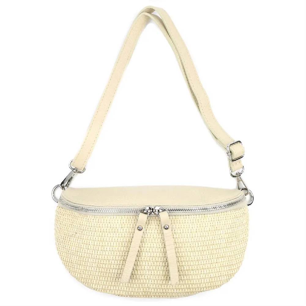 Made in Italy Damen Leder Tasche Basttasche Schultertasche Gürteltasche Sommer Strandtasche Crossbody Bauchtasche Umhängetasche Cross-Over Bodybag Handytasche Geflochten Bast Abendtasche Sonderangebote