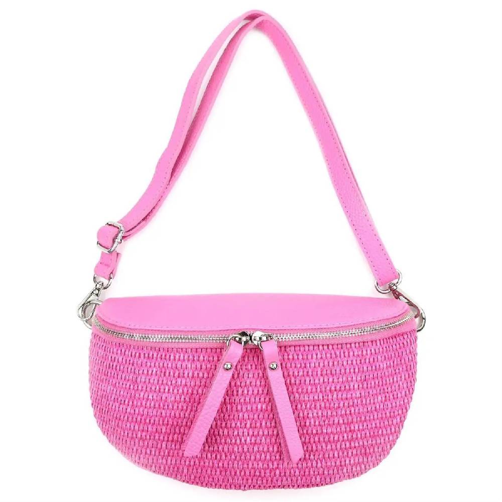 Made in Italy Damen Leder Tasche Basttasche Schultertasche Gürteltasche Sommer Strandtasche Crossbody Bauchtasche Umhängetasche Cross-Over Bodybag Handytasche Geflochten Bast Abendtasche Sonderangebote