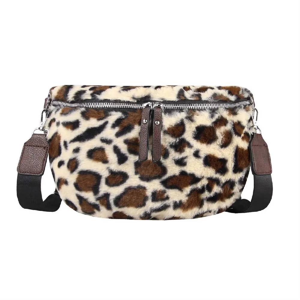 OBC DAMEN LEOPARDEN PRINT Tasche Teddyfell Plüsch Bauchtasche Hüfttasche Schultertasche Fell Bodybag Umhängetasche Crossbody Teddyplüsch Handytasche Crossbag Gürteltasche Wintertasche Riesige Ersparnisse