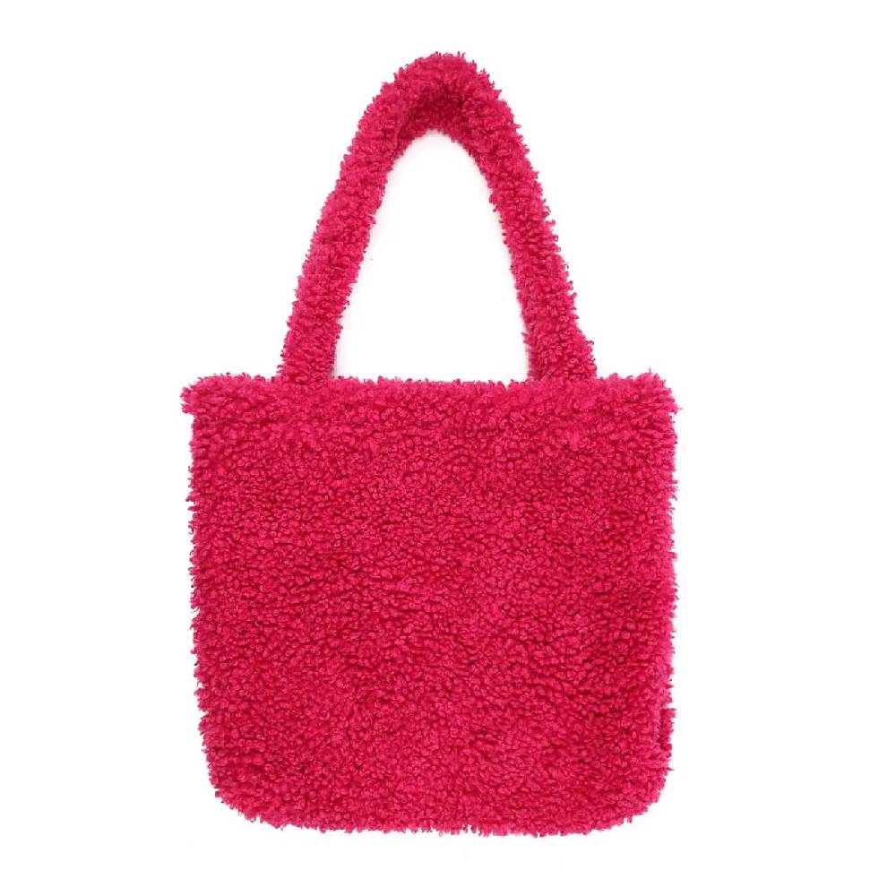 Made in Italy Damen Teddyfell Tasche Shopper Tote Bag Handtasche Plüsch Schultertasche Teddytasche Pelz Damentasche Felltasche Wintertasche Super Rabatt