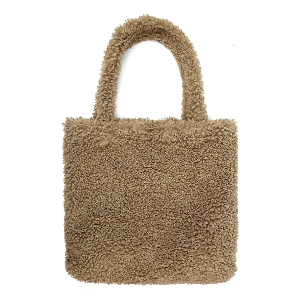 Made in Italy Damen Teddyfell Tasche Shopper Tote Bag Handtasche Plüsch Schultertasche Teddytasche Pelz Damentasche Felltasche Wintertasche Super Rabatt