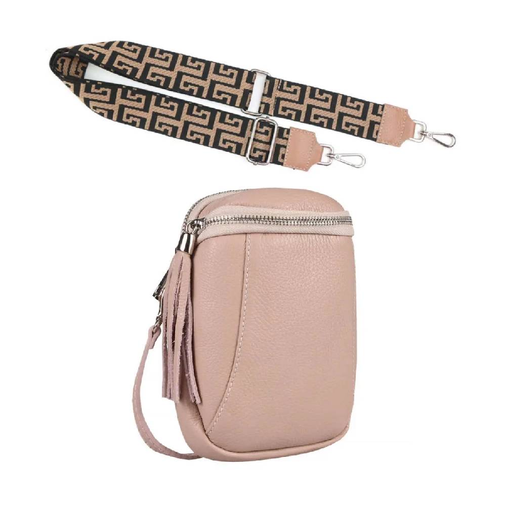 Made in Italy OBC DAMEN SET Schultertasche + Schultergurt LEDER Crossbody Umhängetasche Brusttasche CrossOver Bodybag Schultertasche Handytasche Geldtasche Tasche Kosmetiktasche Auslauf