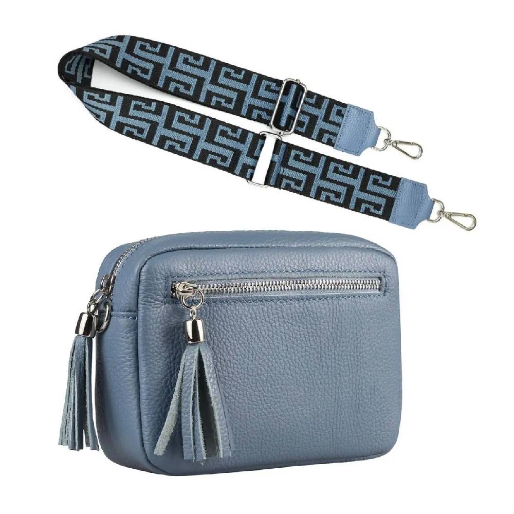 OBC Made in Italy DAMEN LEDER TASCHE mit extra breitem Zusatz Tragegurt Umhängetasche Schultertasche Beuteltasche Cross-Over Cross Bag Glattleder Schmucktasche Fransen Ledertasche Hotsell