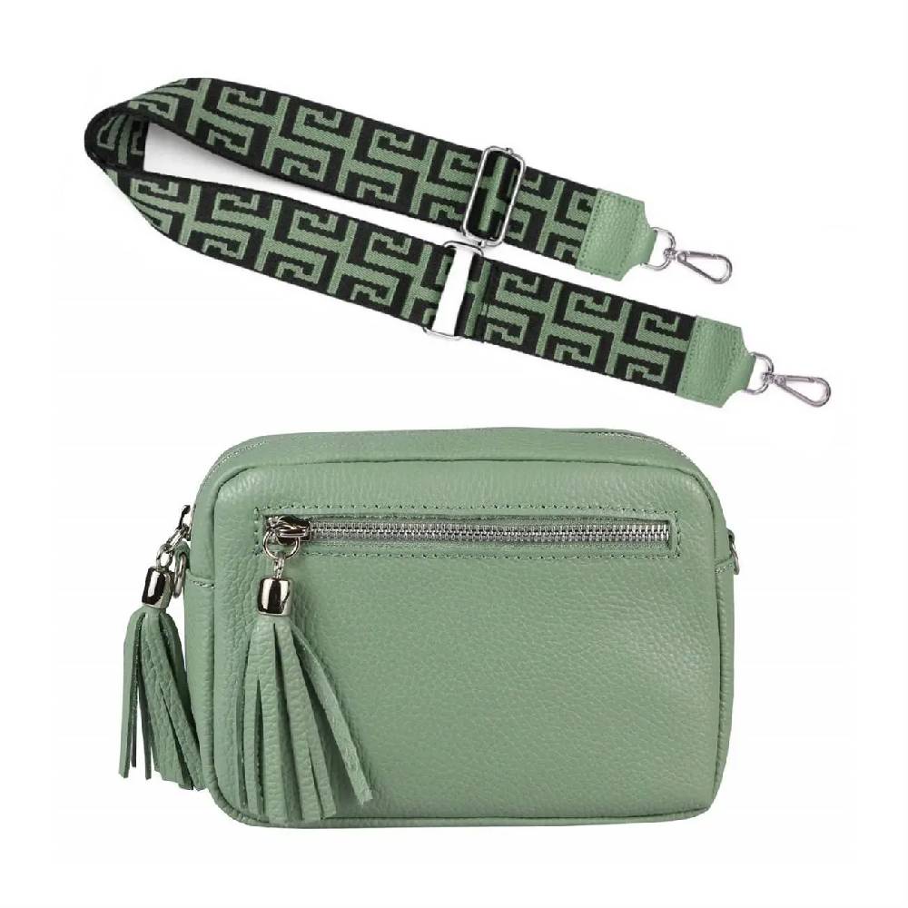 OBC Made in Italy DAMEN LEDER TASCHE mit extra breitem Zusatz Tragegurt Umhängetasche Schultertasche Beuteltasche Cross-Over Cross Bag Glattleder Schmucktasche Fransen Ledertasche Hotsell