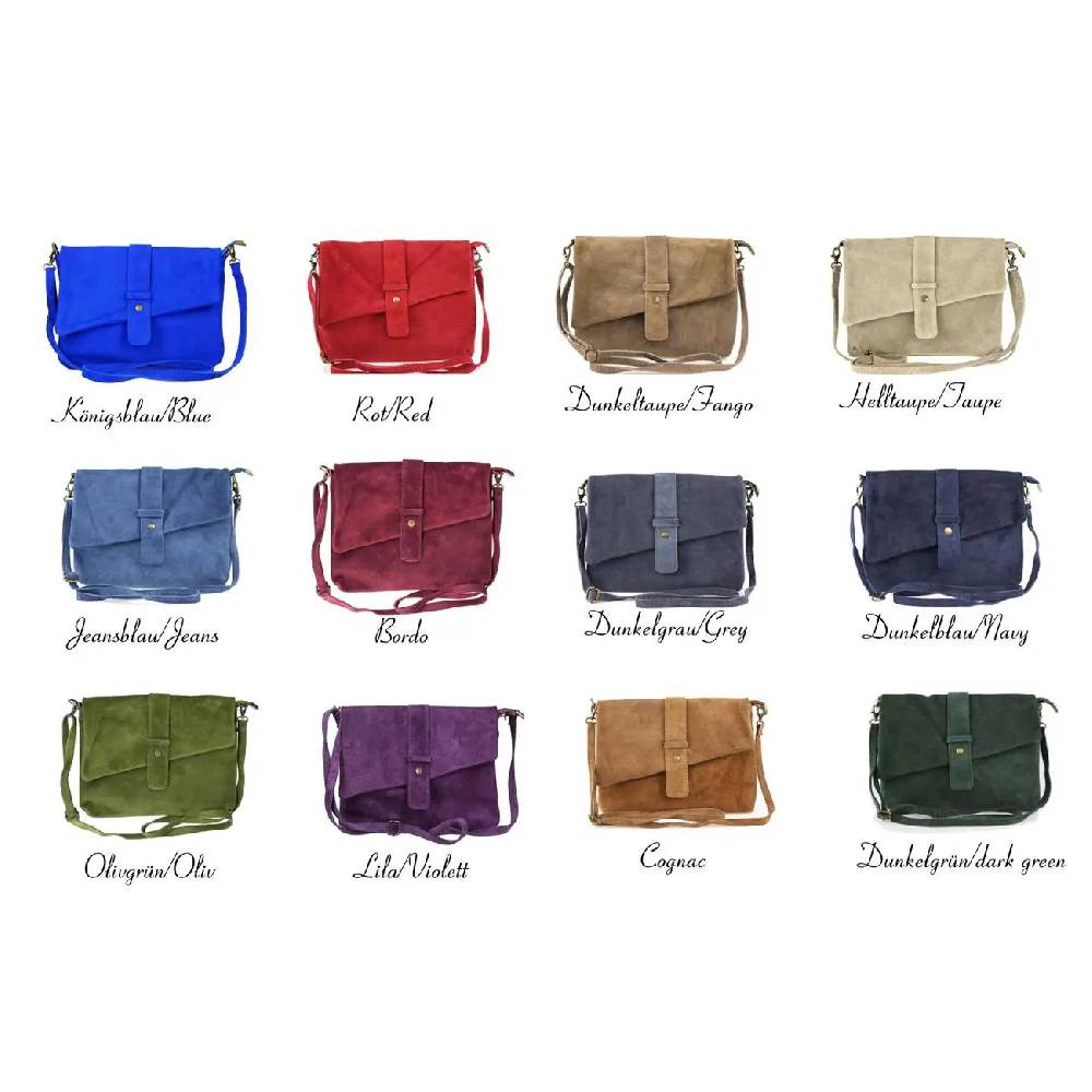 OBC Made in Italy DAMEN LEDER TASCHE Schultertasche Messenger Bag Wildleder Handtasche Umhängetasche Ledertasche Bodybag CrossBody CrossOver Saisonschlussverkauf