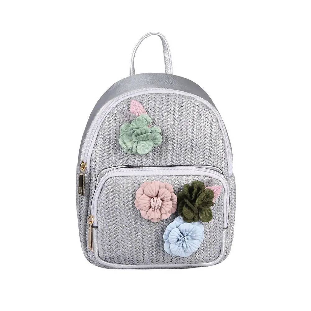 ital-design DAMEN BLUMEN MINI-RUCKSACK Backpack Tasche Daypack Cityrucksack Leder Optik Schultertasche Flechtoptik Stadtrucksack Heißer Verkauf