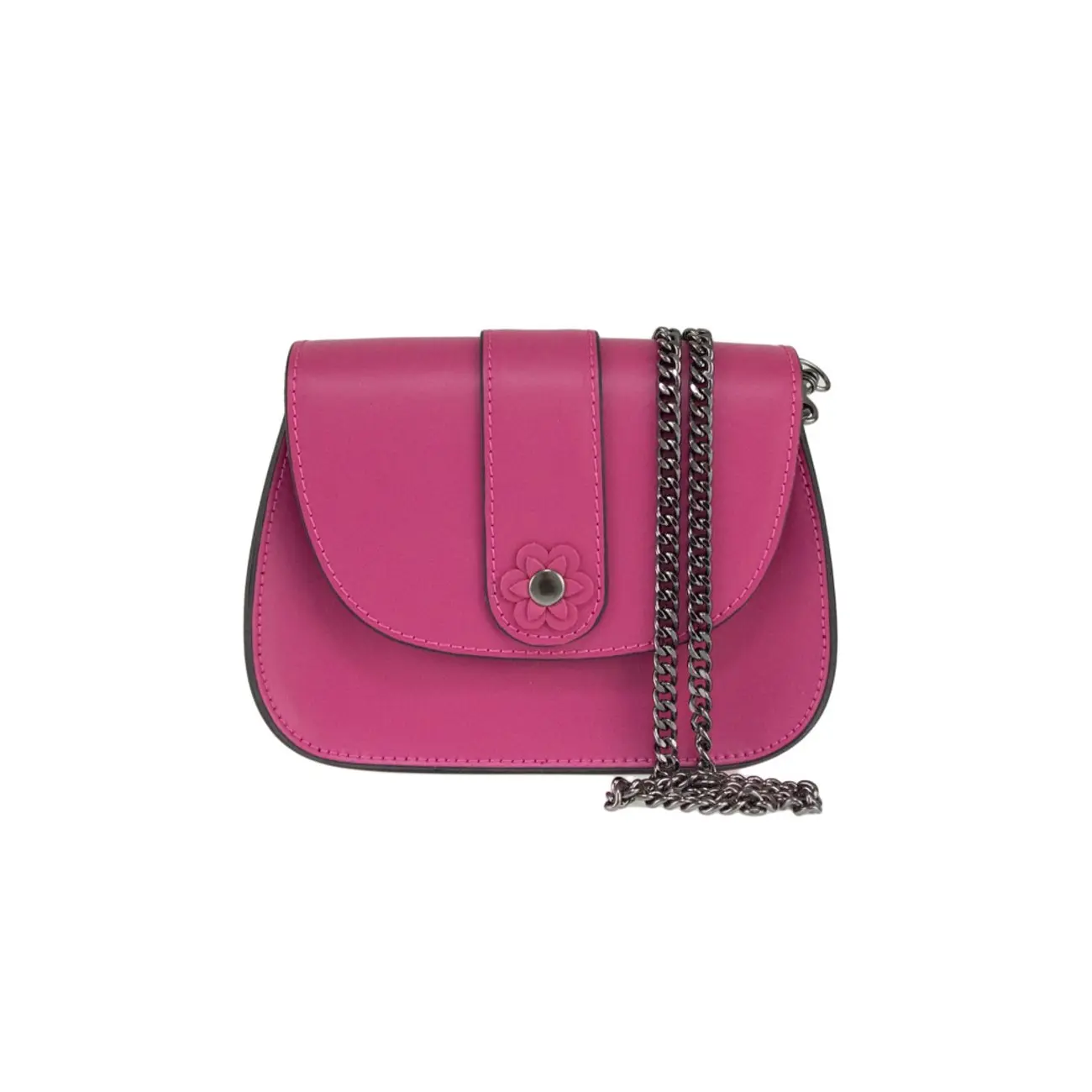 Made in Italy DAMEN LEDER TASCHE Clutch mit BLUME Applikation & Kette Umhängetasche Ledertasche Schultertasche Cross-Over Schmucktasche Nieten Messenger Bag Top Angebot