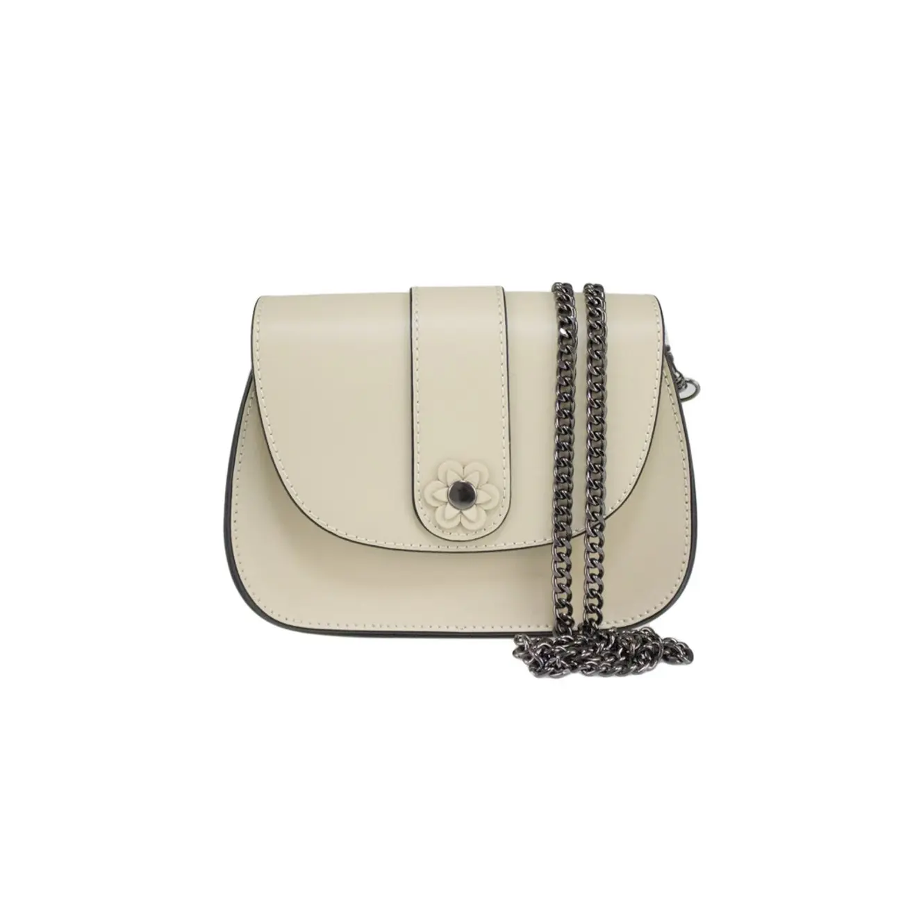 Made in Italy DAMEN LEDER TASCHE Clutch mit BLUME Applikation & Kette Umhängetasche Ledertasche Schultertasche Cross-Over Schmucktasche Nieten Messenger Bag Top Angebot