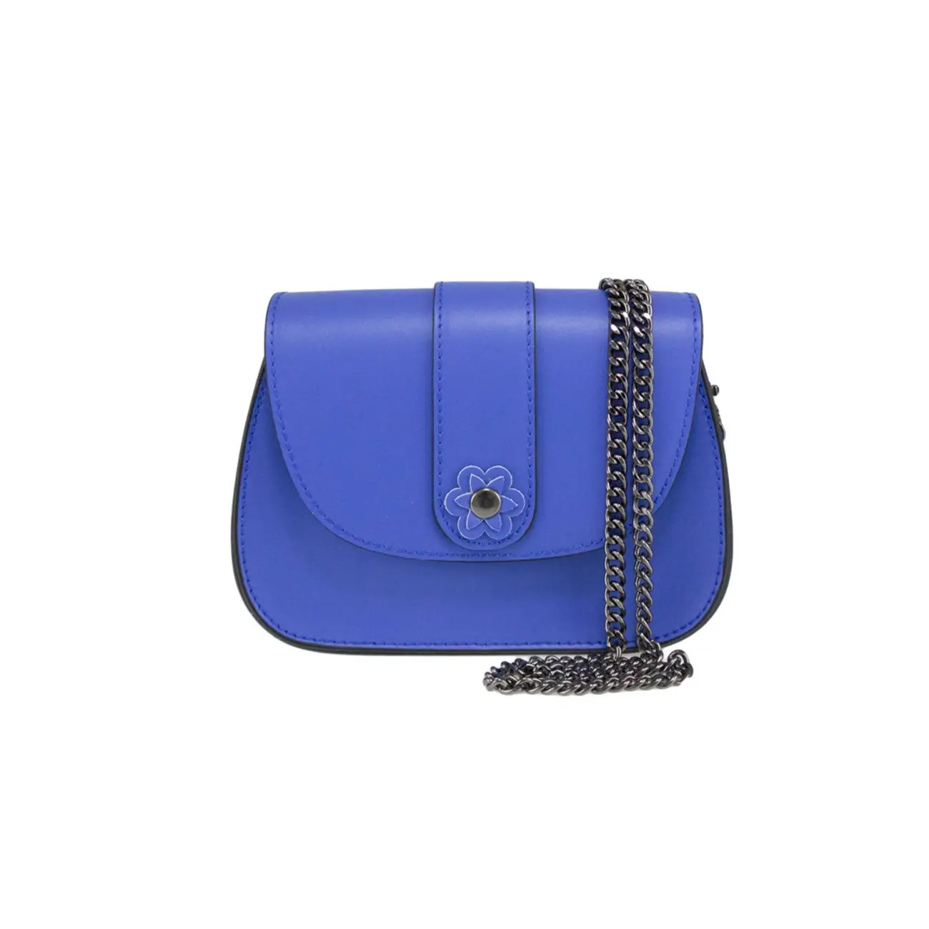 Made in Italy DAMEN LEDER TASCHE Clutch mit BLUME Applikation & Kette Umhängetasche Ledertasche Schultertasche Cross-Over Schmucktasche Nieten Messenger Bag Top Angebot