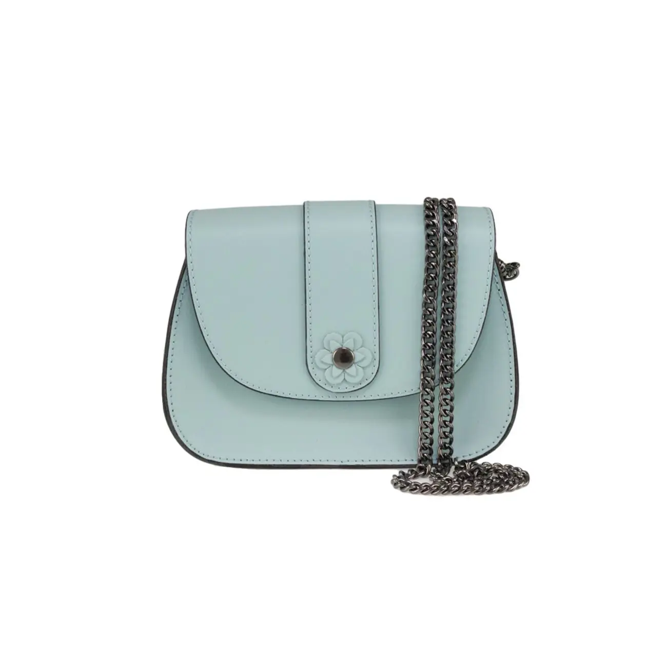 Made in Italy DAMEN LEDER TASCHE Clutch mit BLUME Applikation & Kette Umhängetasche Ledertasche Schultertasche Cross-Over Schmucktasche Nieten Messenger Bag Top Angebot