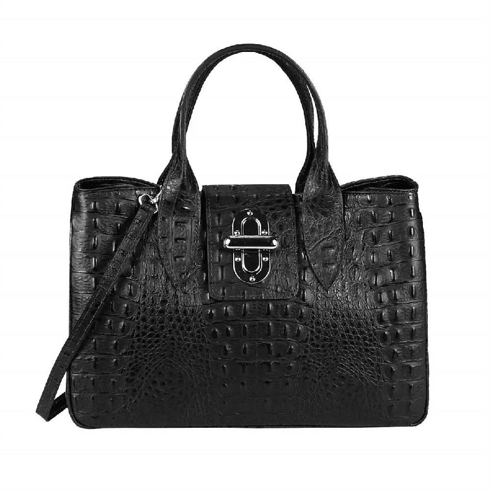 OBC Made in Italy Damen Echt Leder Tasche Business Shopper Glattleder oder Kroko Print Prägung Henkeltasche Schultertasche Handtasche Ledertasche Umhängetasche Hobo Tote Bag Große Rabatte