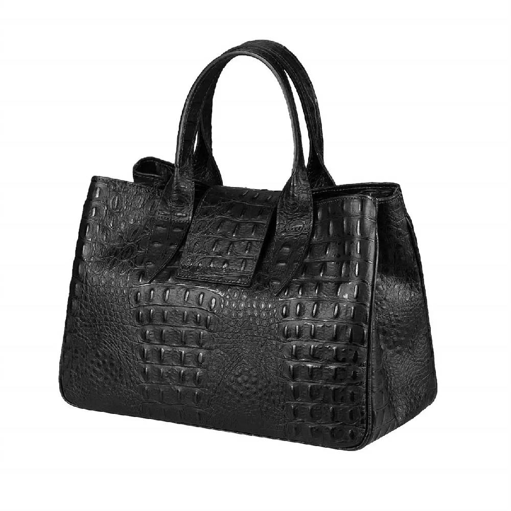 OBC Made in Italy Damen Echt Leder Tasche Business Shopper Glattleder oder Kroko Print Prägung Henkeltasche Schultertasche Handtasche Ledertasche Umhängetasche Hobo Tote Bag Große Rabatte