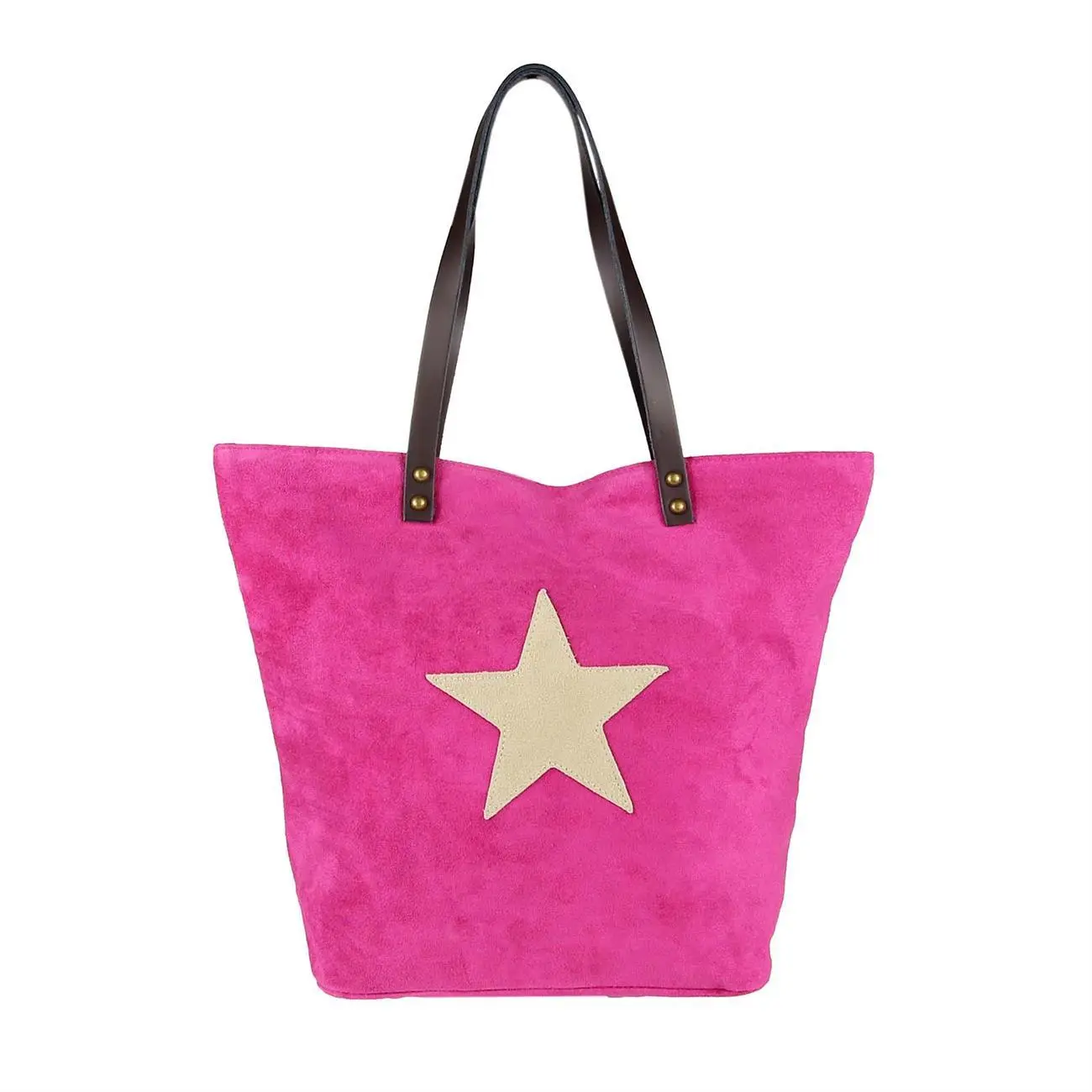 OBC Made in Italy Damen Tasche Leder Velourleder Wildleder Stern Shopper Schultertasche Umhängetasche Räumungsverkauf