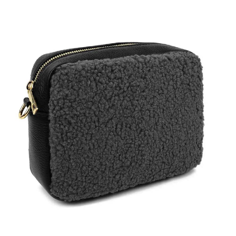 OBC Made in Italy Damen Teddy Tasche Schultertasche Pelz Bodybag Ledertasche Umhängetasche Kunstfell Crossover Damentasche Crossbody Plüsch Felltasche Wintertasche Outlet