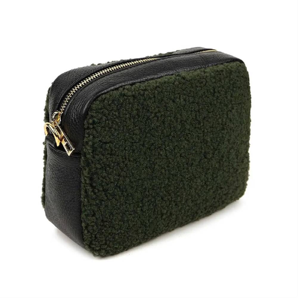 OBC Made in Italy Damen Teddy Tasche Schultertasche Pelz Bodybag Ledertasche Umhängetasche Kunstfell Crossover Damentasche Crossbody Plüsch Felltasche Wintertasche Outlet