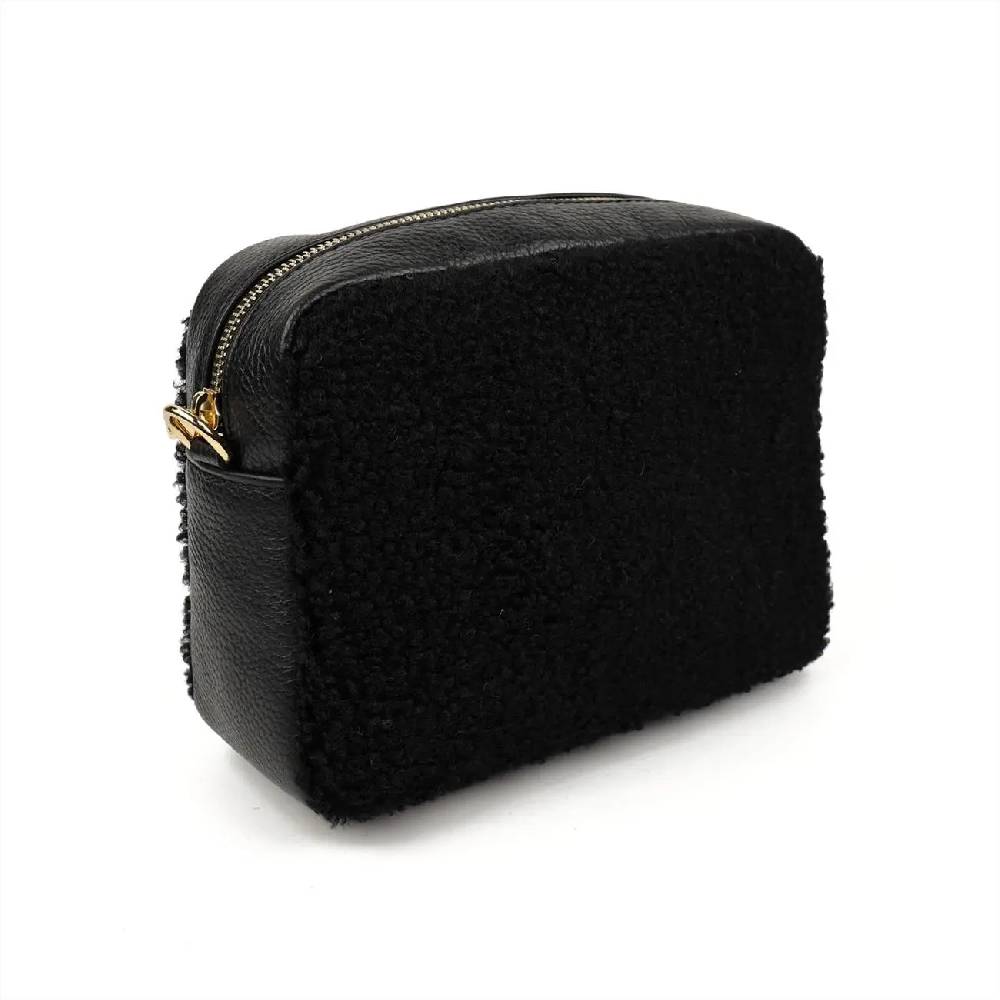 OBC Made in Italy Damen Teddy Tasche Schultertasche Pelz Bodybag Ledertasche Umhängetasche Kunstfell Crossover Damentasche Crossbody Plüsch Felltasche Wintertasche Outlet