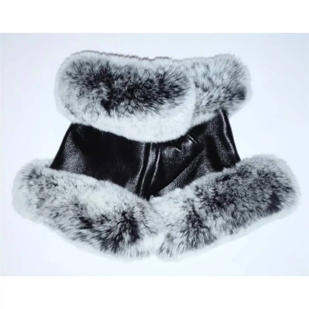 OBC DAMEN warme Handschuhe echt LEDER echt FELL Kaninfell Kaninchen Winter & Herbst Winterhandschuhe flauschig schwarz weiß grau XL Blitzverkäufe