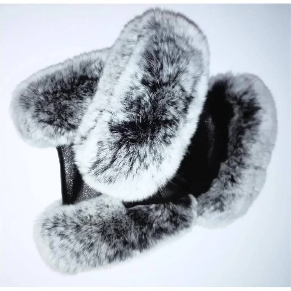OBC DAMEN warme Handschuhe echt LEDER echt FELL Kaninfell Kaninchen Winter & Herbst Winterhandschuhe flauschig schwarz weiß grau XL Blitzverkäufe