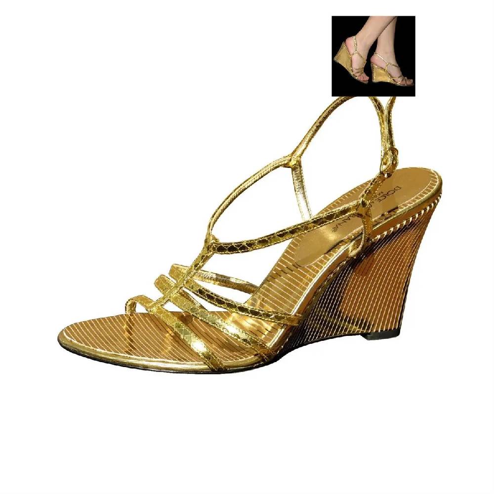 Dolce & Gabbana D&G HIGH HEELS Keil Sandalette Wedges Lederschuhe Schuhe Gold Limitierter Zeitrabatt